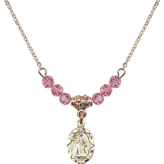 14kt Gold Filled Saint Ann Birthstone Necklace with Rose Beads - 0301