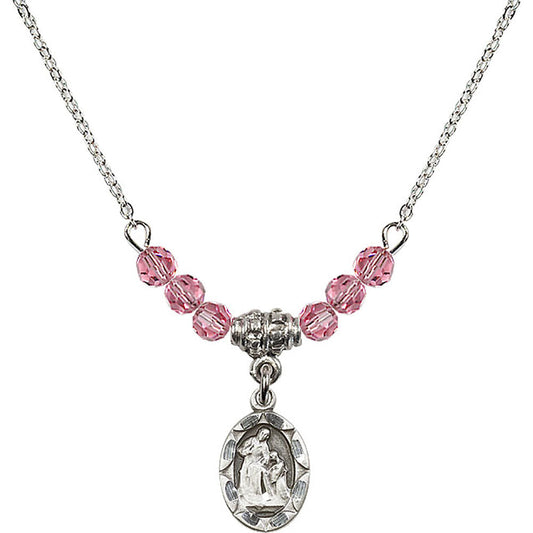 Sterling Silver Saint Ann Birthstone Necklace with Rose Beads - 0301