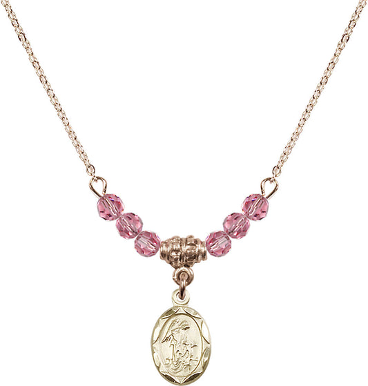 14kt Gold Filled Guardian Angel Birthstone Necklace with Rose Beads - 0301