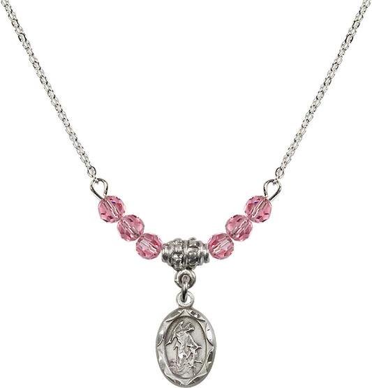 Sterling Silver Guardian Angel Birthstone Necklace with Rose Beads - 0301