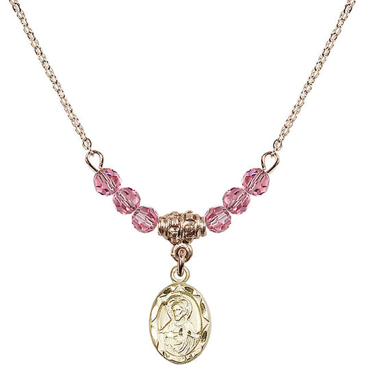 14kt Gold Filled Scapular Birthstone Necklace with Rose Beads - 0301