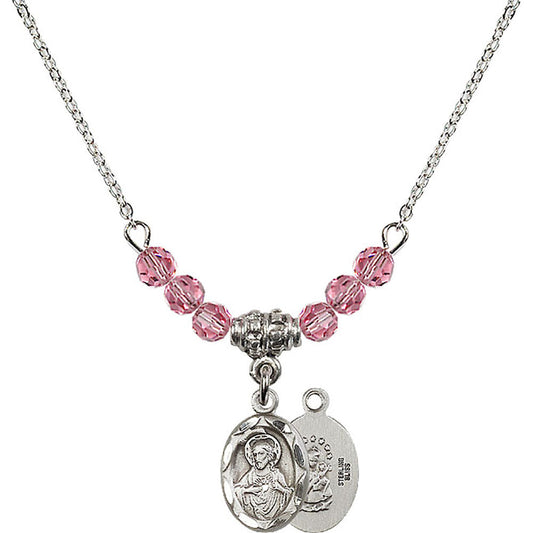 Sterling Silver Scapular Birthstone Necklace with Rose Beads - 0301