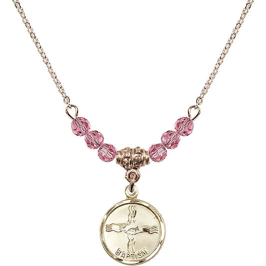 14kt Gold Filled Baptism Birthstone Necklace with Rose Beads - 0601