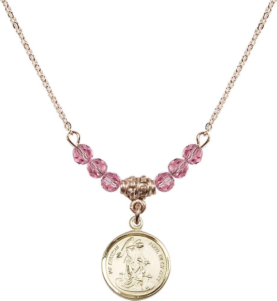 14kt Gold Filled Guardian Angel Birthstone Necklace with Rose Beads - 0601