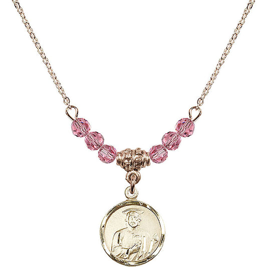 14kt Gold Filled Saint Jude Birthstone Necklace with Rose Beads - 0601