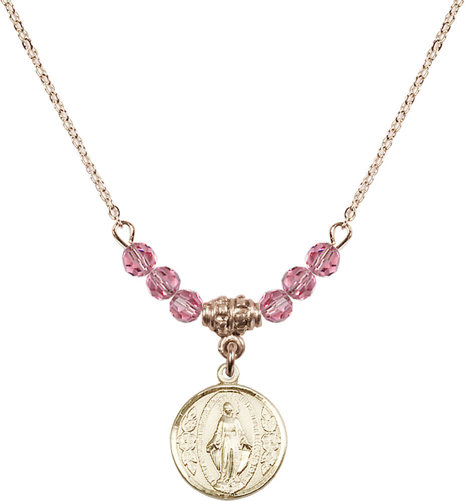 14kt Gold Filled Miraculous Birthstone Necklace with Rose Beads - 0601
