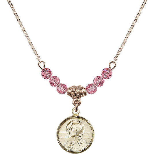 14kt Gold Filled Scapular Birthstone Necklace with Rose Beads - 0601