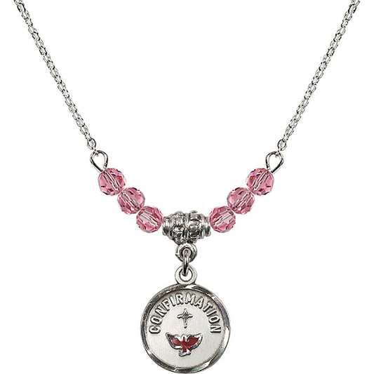 Sterling Silver Confirmation Birthstone Necklace with Rose Beads - 0601