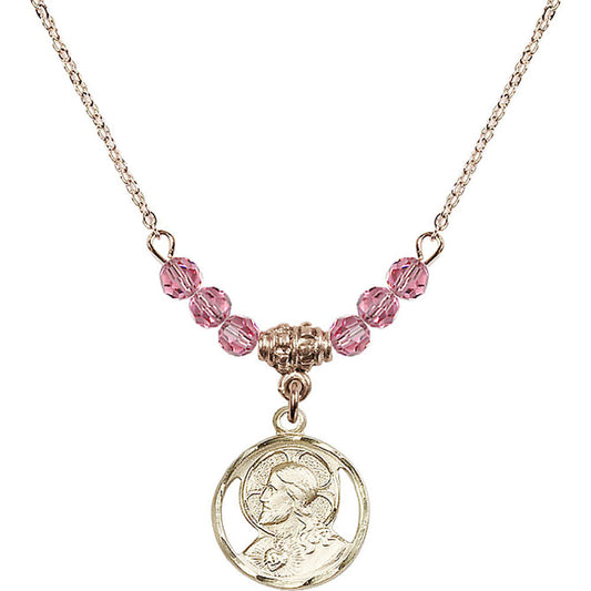 14kt Gold Filled Scapular Birthstone Necklace with Rose Beads - 0611