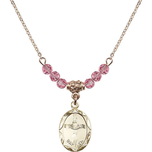 14kt Gold Filled Baptism Birthstone Necklace with Rose Beads - 0612