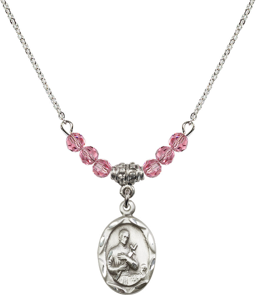 Sterling Silver Saint Gerard Birthstone Necklace with Rose Beads - 0612