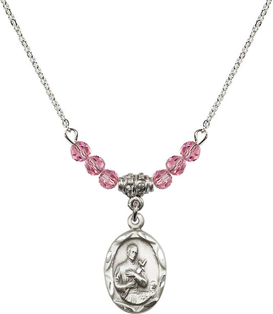 Sterling Silver Saint Gerard Birthstone Necklace with Rose Beads - 0612