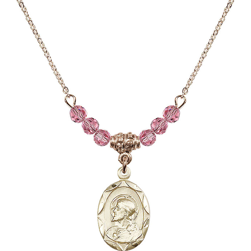 14kt Gold Filled Scapular Birthstone Necklace with Rose Beads - 0612