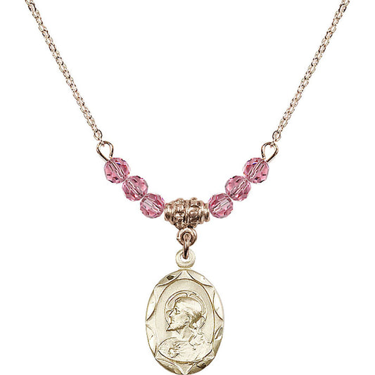 14kt Gold Filled Scapular Birthstone Necklace with Rose Beads - 0612