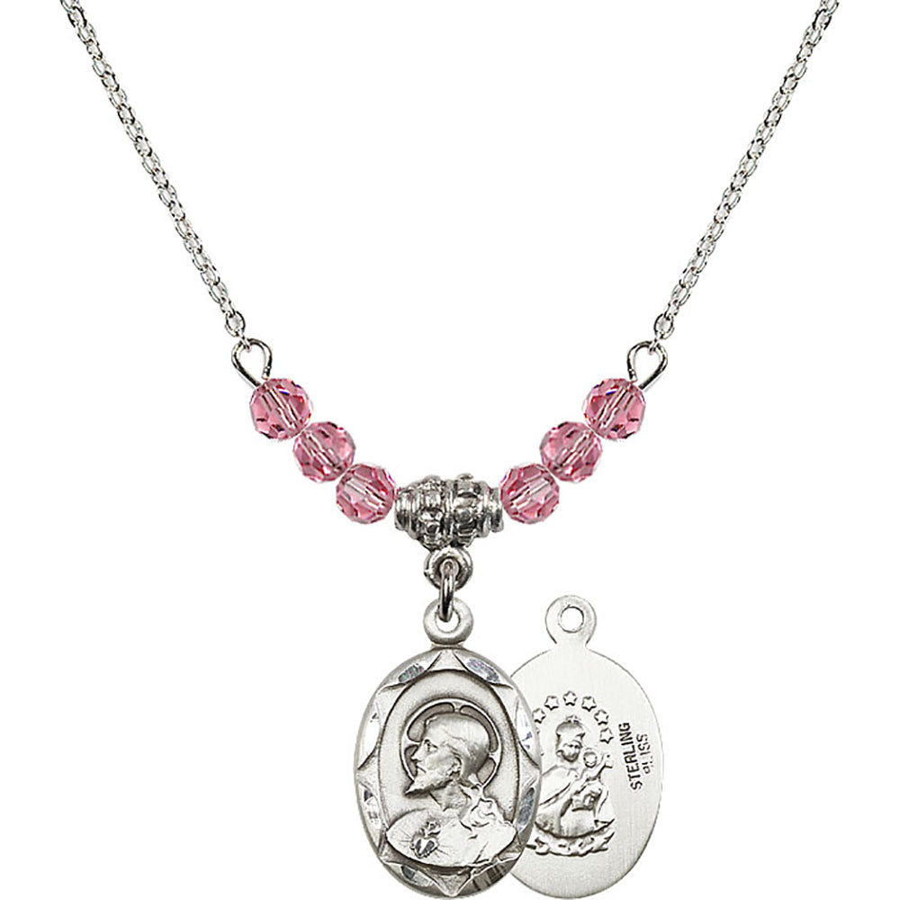 Sterling Silver Scapular Birthstone Necklace with Rose Beads - 0612