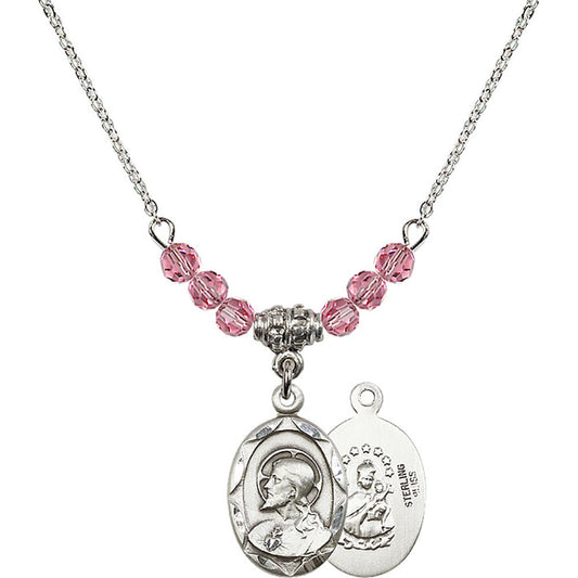 Sterling Silver Scapular Birthstone Necklace with Rose Beads - 0612