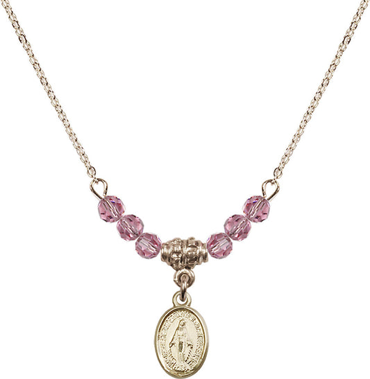 14kt Gold Filled Miraculous Birthstone Necklace with Rose Beads - 0702