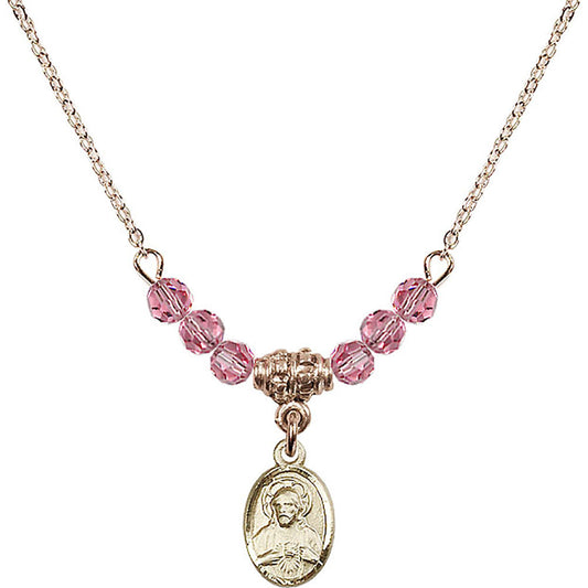 14kt Gold Filled Scapular Birthstone Necklace with Rose Beads - 0702