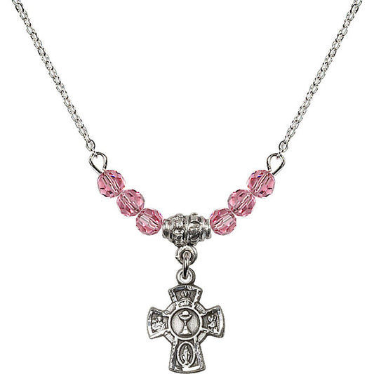 Sterling Silver 5-Way / Chalice Birthstone Necklace with Rose Beads - 0845