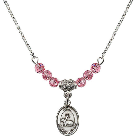 Sterling Silver First Reconciliation Birthstone Necklace with Rose Beads - 0968