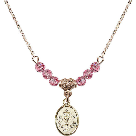 14kt Gold Filled Chalice Birthstone Necklace with Rose Beads - 0975