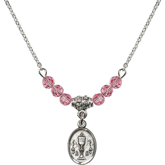 Sterling Silver Chalice Birthstone Necklace with Rose Beads - 0975
