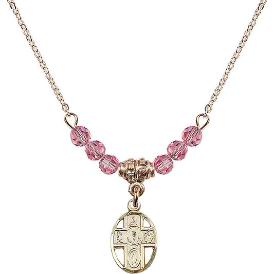 14kt Gold Filled 5-Way / Chalice Birthstone Necklace with Rose Beads - 0979