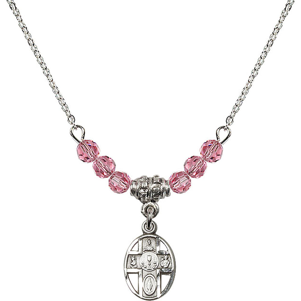 Sterling Silver 5-Way / Chalice Birthstone Necklace with Rose Beads - 0979