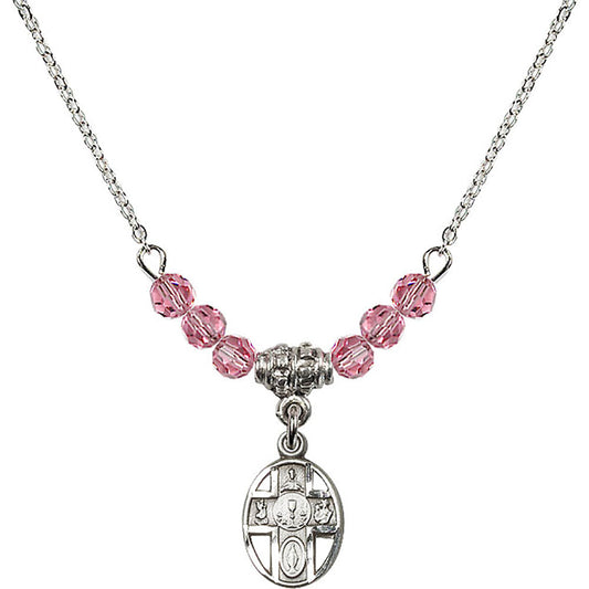 Sterling Silver 5-Way / Chalice Birthstone Necklace with Rose Beads - 0979