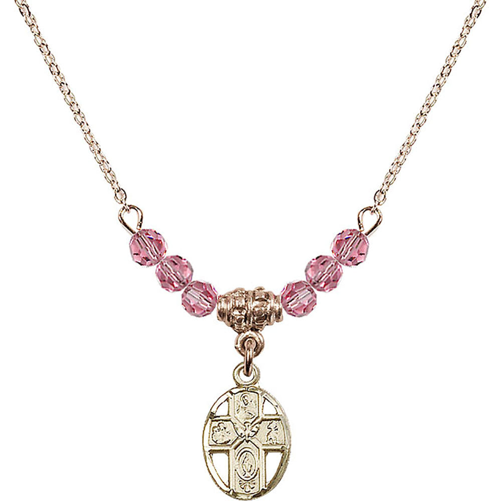 14kt Gold Filled 5-Way Birthstone Necklace with Rose Beads - 0980