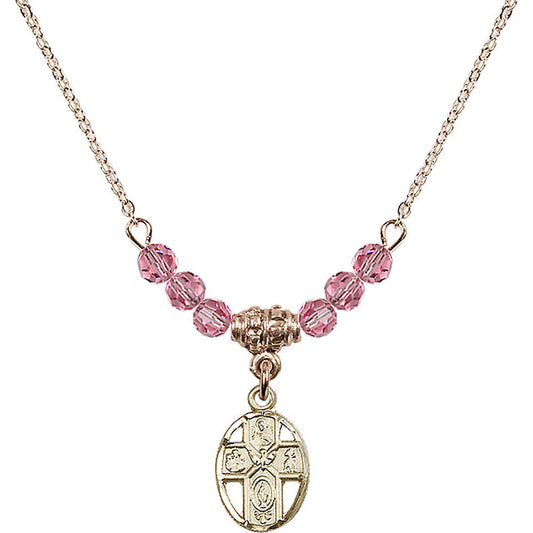 14kt Gold Filled 5-Way Birthstone Necklace with Rose Beads - 0980