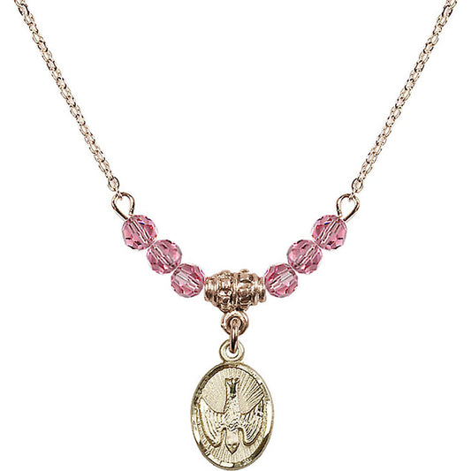 14kt Gold Filled Holy Spirit Birthstone Necklace with Rose Beads - 0982