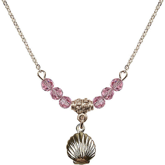 14kt Gold Filled Shell Birthstone Necklace with Rose Beads - 1260