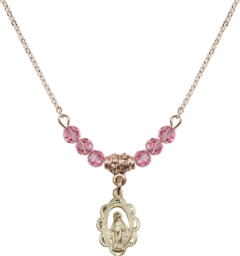 14kt Gold Filled Miraculous Birthstone Necklace with Rose Beads - 1610