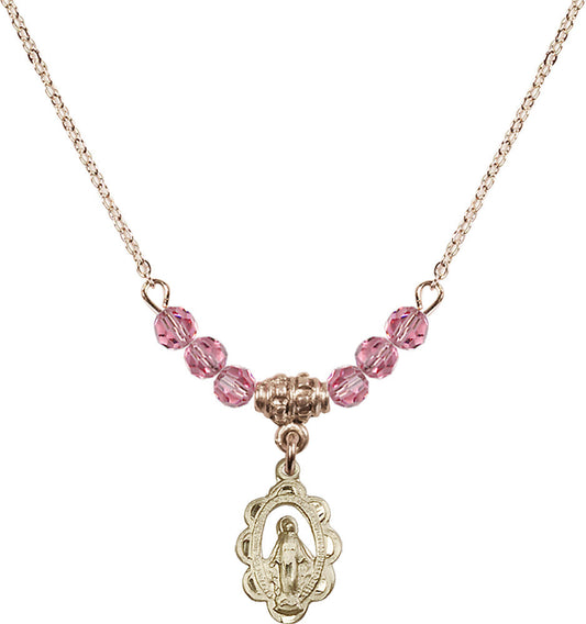14kt Gold Filled Miraculous Birthstone Necklace with Rose Beads - 1610