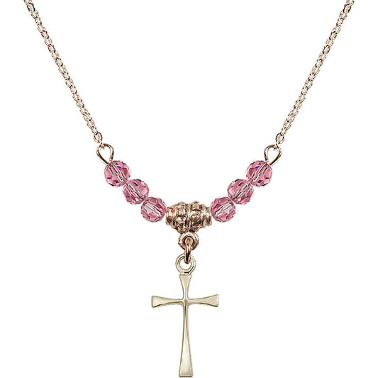 14kt Gold Filled Maltese Cross Birthstone Necklace with Rose Beads - 1872