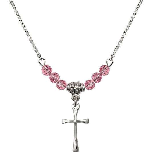 Sterling Silver Maltese Cross Birthstone Necklace with Rose Beads - 1872