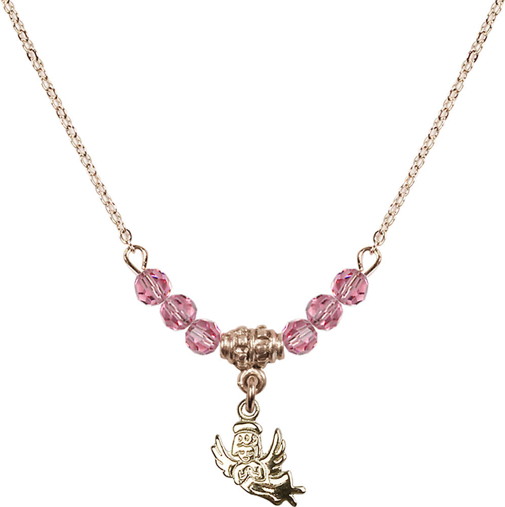 14kt Gold Filled Guardian Angel Birthstone Necklace with Rose Beads - 2128