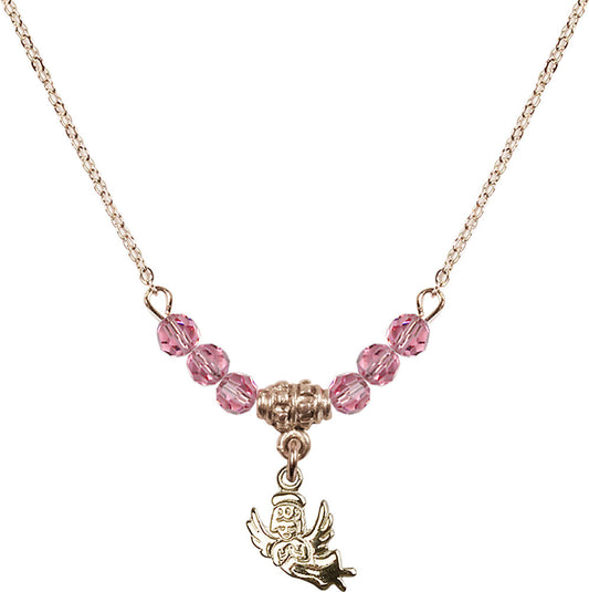 14kt Gold Filled Guardian Angel Birthstone Necklace with Rose Beads - 2128