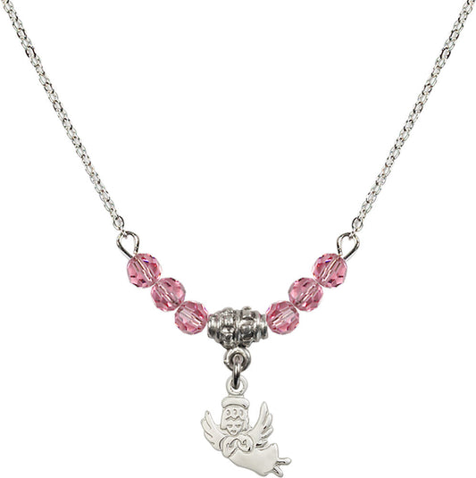 Sterling Silver Guardian Angel Birthstone Necklace with Rose Beads - 2128