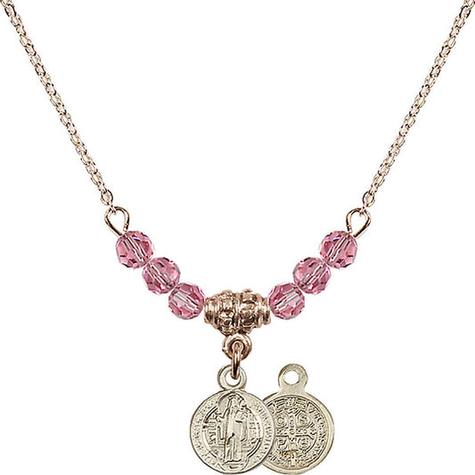 14kt Gold Filled Saint Benedict Birthstone Necklace with Rose Beads - 2341