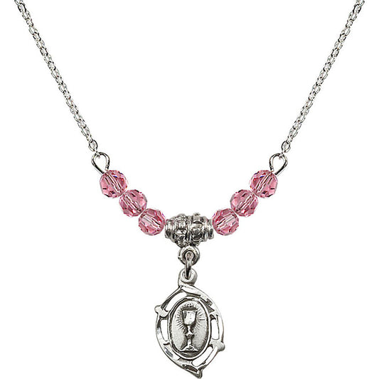 Sterling Silver Communion Birthstone Necklace with Rose Beads - 3019