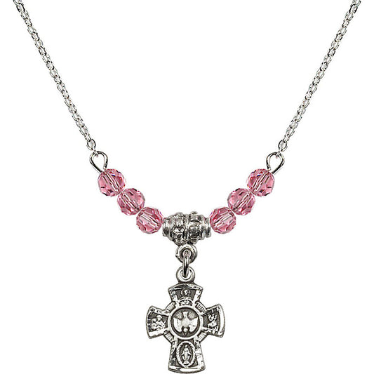 Sterling Silver 5-Way Birthstone Necklace with Rose Beads - 3145
