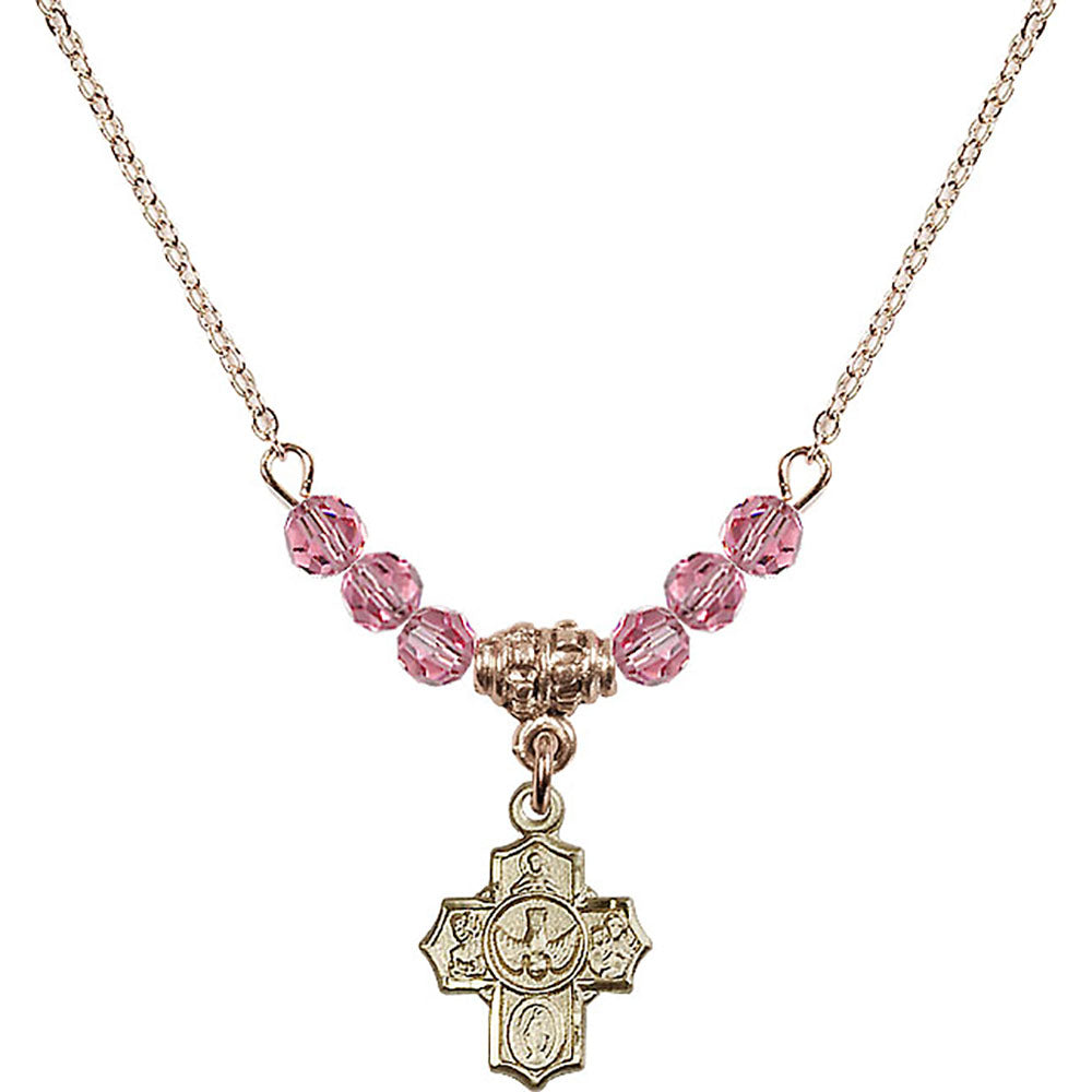 14kt Gold Filled 5-Way Birthstone Necklace with Rose Beads - 3190
