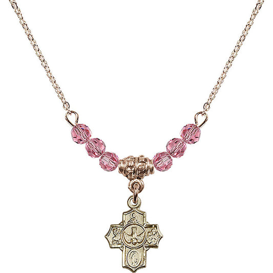 14kt Gold Filled 5-Way Birthstone Necklace with Rose Beads - 3190