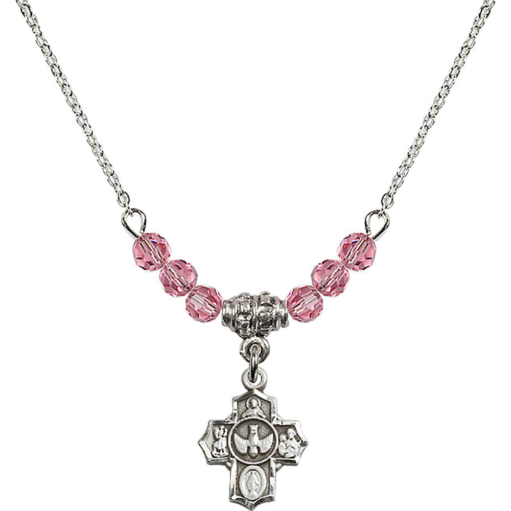 Sterling Silver 5-Way Birthstone Necklace with Rose Beads - 3190