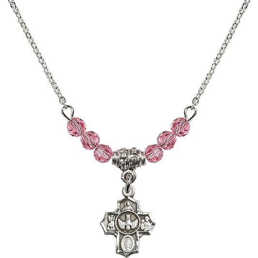Sterling Silver 5-Way Birthstone Necklace with Rose Beads - 3190