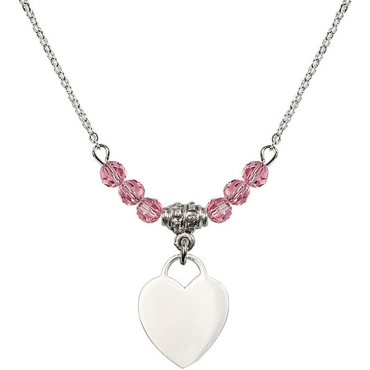 Sterling Silver Heart Birthstone Necklace with Rose Beads - 3400