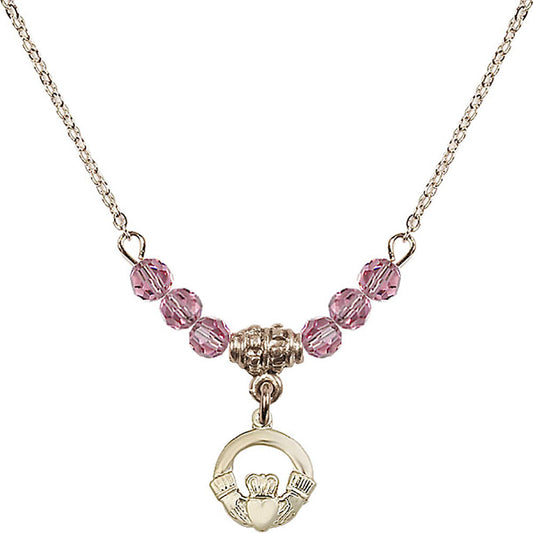 14kt Gold Filled Claddagh Birthstone Necklace with Rose Beads - 4113