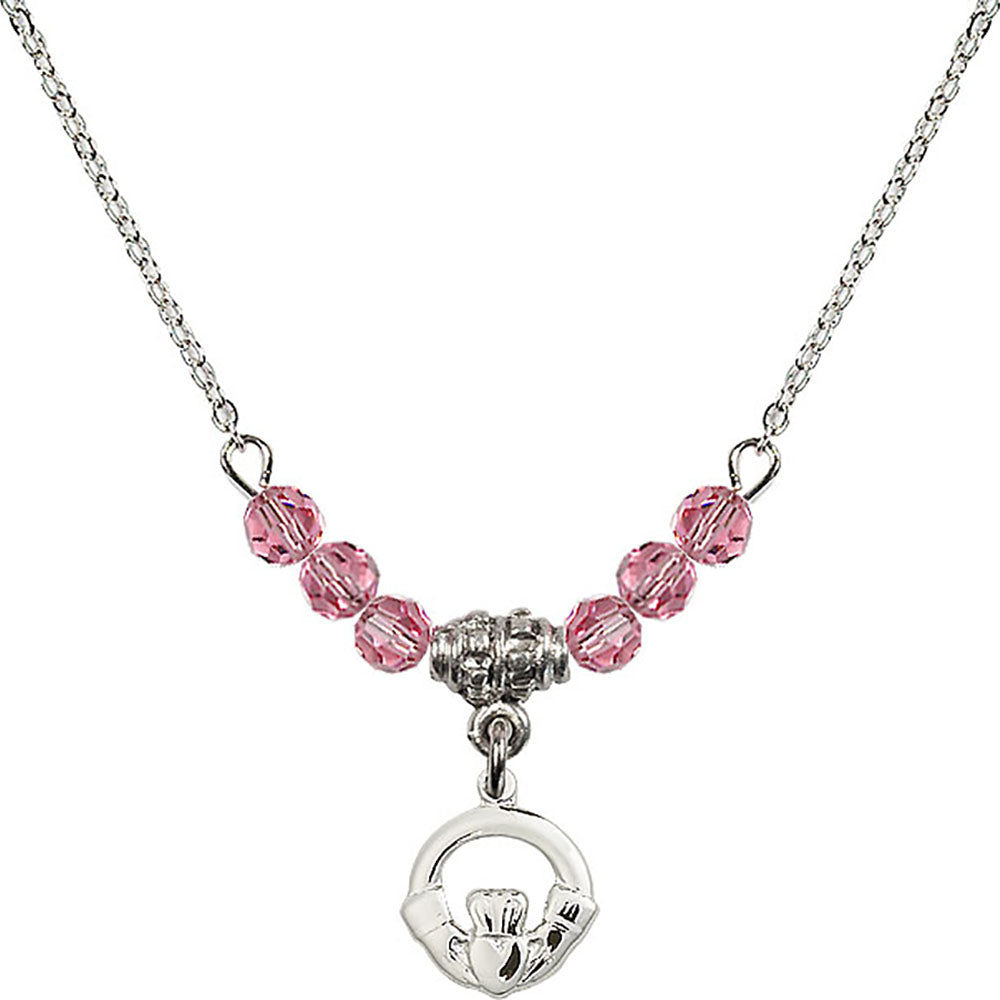 Sterling Silver Claddagh Birthstone Necklace with Rose Beads - 4113